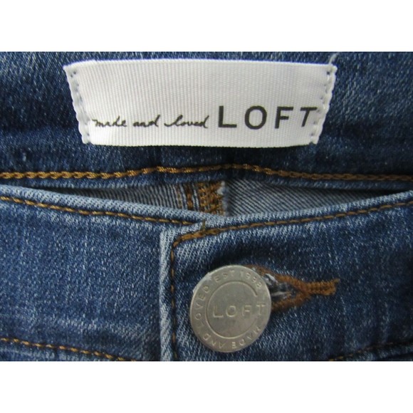 LOFT Women Jeans Size 2 Blue Black Polka Dot Modern Skinny Midrise Blasted Denim - Picture 3 of 4